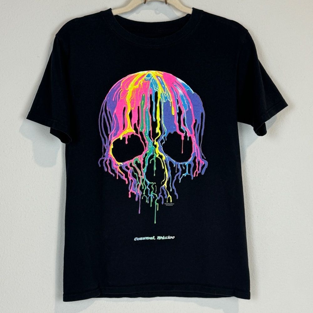 Mare Blue Cozumel Mexico Neon Drip Skull Short Sleeve T-shirt S